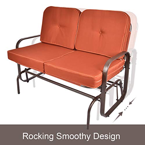 YU YUSING Patio Glider Loveseat with Cushion, Outdoor Swing Rocking Chair Garden Seating for 2 Persons - Thumbnail 3