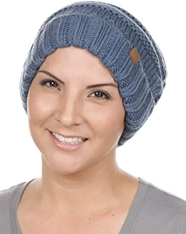 Thick Soft Warm Chunky Knit Cuffed Slouchy Cancer Beanie Chemo Winter Hat Roll Up Teal Blue