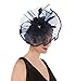 SAFERIN Fascinator Church Feather Mesh Net Veil Party Hat Flower Kentucky Derby Hat with Clip and Hairband for Women (TA1-Large Size Navy Feather Mesh)