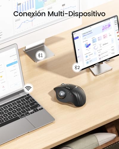 ProtoArc Mouse Trackball Inalámbrico, EM01 NL Trackball Ratón Ergonómico, 2.4G USB & Bluetooth, Conexión para 3 Dispositivos, Ángulo Ajustable, Recargable, Compatible con PC, Mac, Windows | Ratón ergonómico recargable de 2,4 G con 5 DPI ajustables, conexión de 3 dispositivos para PC, Mac, Windows, negro