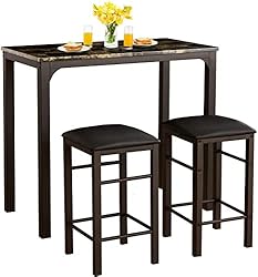 VECELO Bar Table Stools, 3 Pieces Rectangular