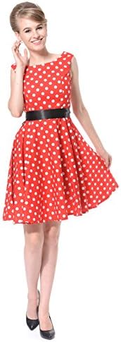 FiftiesChic 100% Cotton Sleeveless Polka Dot Floral 50s Vintage Rockabilly Swing Dress (XL (US8-10), Red White Polka Dot)