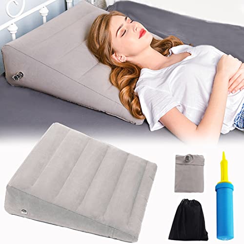 Photo 1 of VOPHIA Inflatable Wedge Pillow - Lightweight & Portable Travel Wedge Pillow for Sleeping, Reading,Post Surgery&Leg Elevation - Triangle Pillow with Washable Cover Sleep Wedge Pillow (Grey)