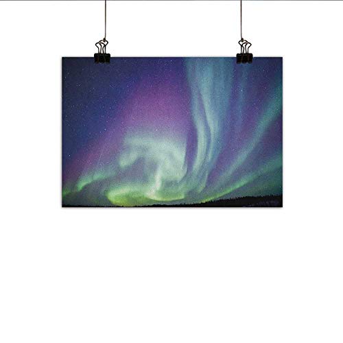 Aurora Borealis Wall Art Decor Poster Painting Exquisite Atmosphere Solar Starry Sky Calming Night Image Decorations Home Decor 24"x16" Mint Green Dark Blue Violet