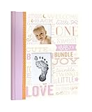 Little Blossoms by Pearhead Vintage Wordplay Baby Five Year Memory Book with an Included Clean-Touch Ink Pad to Create Baby's Handprint or Footprint, Pink
