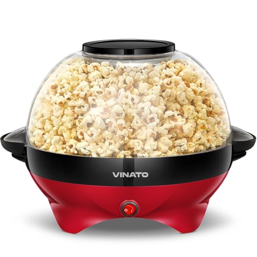 VINATO Popcorn Machine, 5L Large Popcorn Maker for Home, with Non-Stick Coating and Removable Heating Surface, Quiet and Fast Popcorn Machine
