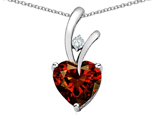 Star K Heart-Shape 8mm Simulated Garnet Pendant Necklace Sterling Silver