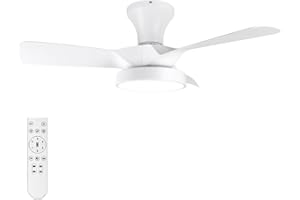 Soilsiu Ceiling Fans with Lights, 32 inch Low Profile Ceiling Fan with Light and Remote, Flush Mount Ceiling Fan for Bedroom,