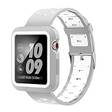 EloBeth Compatible with Apple Watch Bands 42mm Sport Silicone Band with Protector Bumper iWatch Series 1 2 3 Replacement Band (42mm Gray & White)