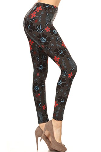 Leggings Depot Ultra Soft Popular BEST Printed Premium Quality Leggings ONE Size and PLUS Size American Flag Batch11 (One Size (Size 0-12), Simple Bloom)