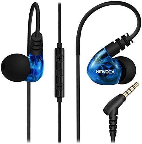 KINVOCA Wired Sports Running Earbuds with Microphone and Volume Noise Cancelling Earhook Headphones Sweatproof Stereo Gym Jogging Workout In Ear Earphones for iPhone Android iPad Samsung, Blue