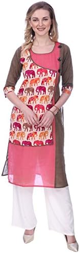 Mystika Women's Pink & Brown Color Cotton Kurti (MD-37502-P)
