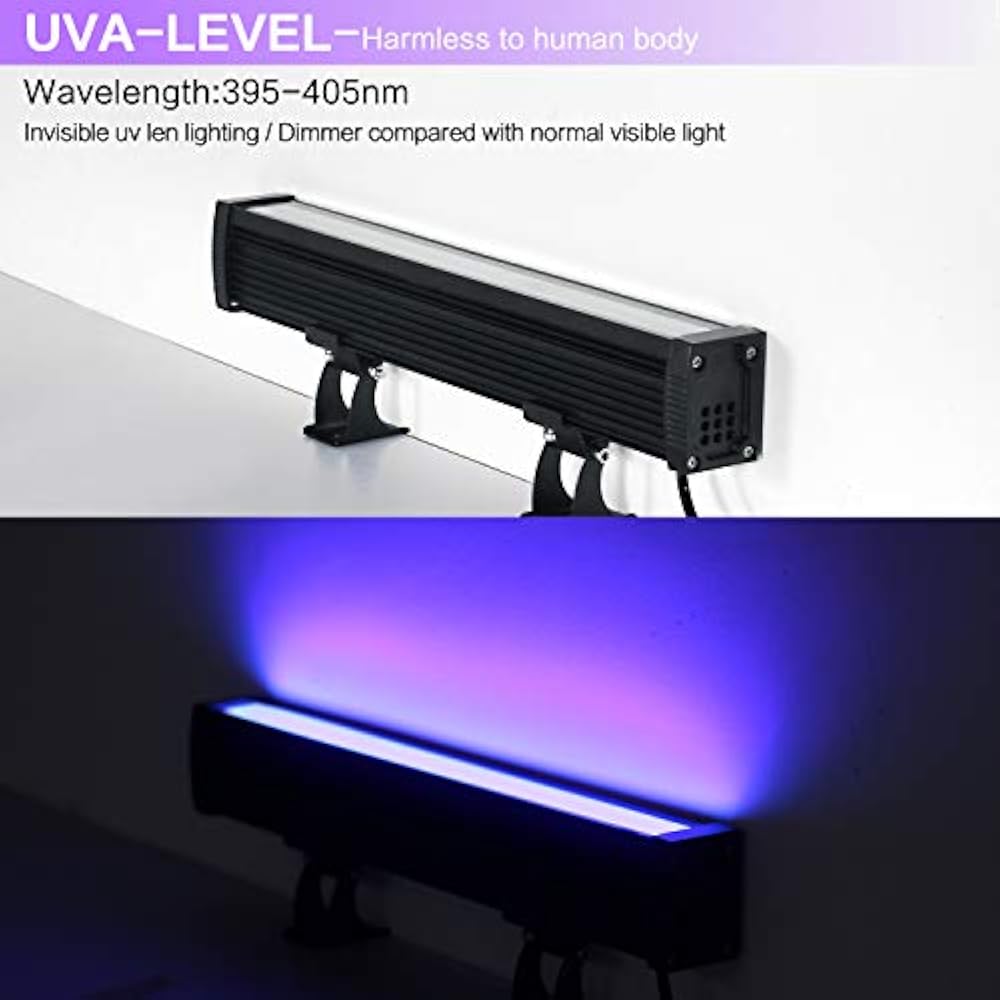 2 Pack UV LED Black Light, 24W Blacklight Bar 5Ft US Plug Switch, Glow