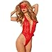 Joer Women Sexy Lingerie Set Lace Deep V Underwear G String With Eyes Cover (red)