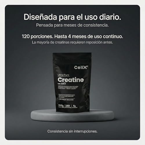 CellX | Creatina Ultra Pura | 120 Servicios | Magnesio, Bisglicinato, y AstraGin en Polvo, 648 g | Suplemento Alimenticio Vegano de Alta Absorción | Duración 4 Meses