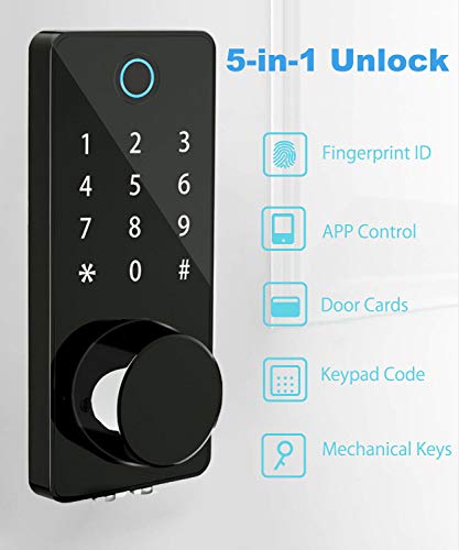 FREEFLOW 5-in-1 Smart Lock, Fingerprint Keyless Entry Door Lock with Keypad, Electronic Deadbolt Lock with App Control… - Image 2
