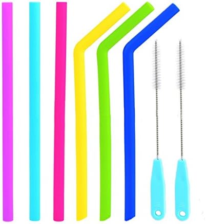 Silicone Dringking Straws Reusable Silicone with Cleaning Brush for 20 30 Ounce Tumblers Rainbow Colored Straws for Kids ,Pack of 6