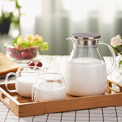 WarmCrystal, Large Glass Cold Teakettle or Teapot, Water Carafe with Handle, Good Beverage Glass Pitcher and Carafe for Tea, Coffee, Lemonade, Cold Water, Ice and Fruit Juice (58 oz) - Thumbnail 4