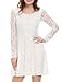 Allegra K Women's Scoop Neck Sheer Long Sleeves Floral Lace Mini Skater Dress - Small - White