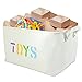 OrganizerLogic Canvas Storage Basket - Large Storage Bin with Handles - Decorative Storage Containers in Beige - 17” x 13” x 10” Woven Fabric Bin (Large)