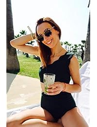 Traje de baño de cintura alta Bikini de dos piezas Conjunto festoneado Vintage dama Fuera del hombro Traje de baño elástico