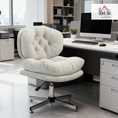 HOMCOM Wide Seat Office Chair, Comfortable Cross Leg Computer Desk Chair, Height Adjustable Swivel Seat for Office, Cream White