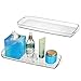 mDesign Long Plastic Bathroom Vanity, Countertop, Toilet Tank Top Storage Tray - Holds Towels, Candles, Jewelry, Lotions, Tissues,Canisters Toiletries and More - 2 Pack - Clear