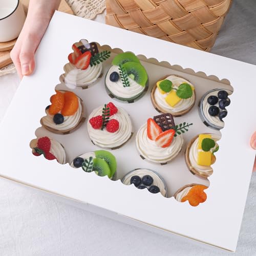 VGOODALL 17PCS Cupcake Container, 12 Count with Window Boxes Holding Pastry Box White Bakery Box for Birthday Holiday Party Supplies