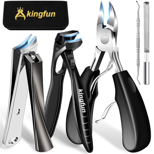 Toenail Clippers for Thick Toenails, Kingfun Ingrown Toe Nail Clippers for Thick Nails for Seniors, Heavy Duty Toe Nail Clippers for Men, Angled Head Large Toenail Clippers for Seniors 5Pcs