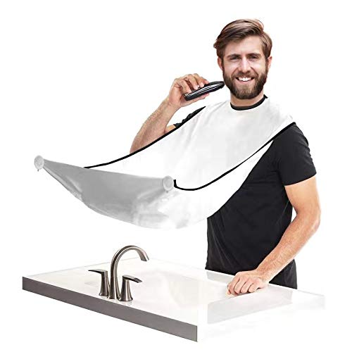 MZDXJ Beard Apron Cape for Men Non-Stick & Durable Shaving Hair Catcher with 2 Suction Cups and Beard Styling Tool Grooming Beard Trimming Bib Perfect Gifts For Men, Husband, Boyfriend or Friends(white)