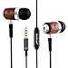 ZealSound HDE-300 In-ear Noise-isolating Genuine Wood Headphones with Mic, Fiber Cable -Black