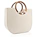 Straw Handbag for Women Summer Beach Straw Handbag Wooden Ring Tote Crossbody Shoulder Bag With Leather Strap (Beige)