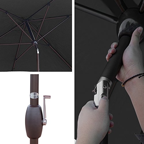 SORARA Patio Umbrella Rectangular Outdoor Market Table Umbrella with Push Button Tilt&Crank&Umbrella Cover, 6.5' x 10', Black