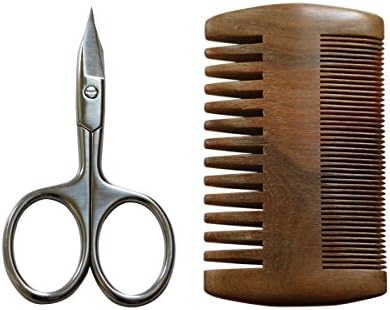1pc Stainless Steel Beard Eyebrow Trimmer Scissor and 1PC Sandalwood Handmade Comb,Scissors for Beards/Mustaches/Eyebow/Nose Hair,Comb for Beards/Mustaches/Hairs