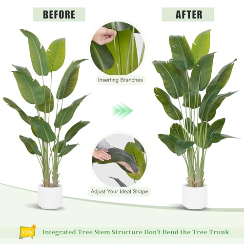 ZEEOZE Artificial Plant Bird of Paradise 230 cm Decorative Artificial Plants with 18 Banana Leaves, Large Indoor Artificial Plant with White Pot for Home Decoration Living Room Home Room Decor