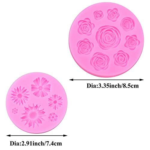 Ancefine 15 Cavity Flower Fondant Mold Silicone Rose Daisy Mold for Cake Decoration, Cupcake Topper, Polymer Clay, Soap Wax,Craft Making Projects