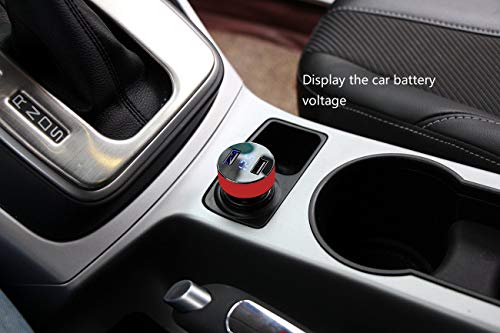 Dual USB Car Charger,4.8A Output,Cigarette Lighter Voltage Meter Compatible for Apple iPhone,iPad,Samsung Galaxy,LG,Google Nexus,USB Charging Devices,Red