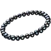 VN Jewelry 6-7mm Black Freshwater Cultured Pearl Elasticated Bracelet for Women - Length 19cm/ 7.6"