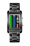 FunkyTop Men's Stainless Steel Binary Matrix LED Digital Waterproof Watch Creative Army Military Black Plated Wrist Watches