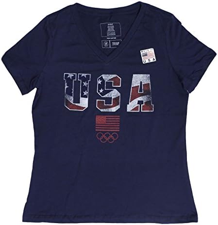 Team USA Apparel Women's T-Shirt Olympics V-Neck Tee (Medium, Navy Blue)