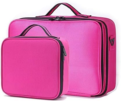 Large Makeup Case and Small Makeup Train Case,3-Layers Cosmetic Organizer Beauty Artist Storage Brush Box Large+Small,The Large One With Shoulder Strap