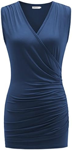 Kospoon Women Blouses, Sleeveless Deep V Neck Drape Tunic Shirts Loose Fit Blue L
