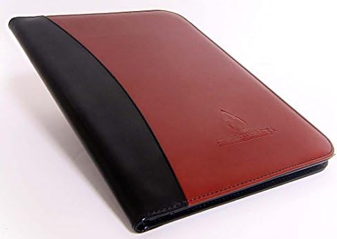 Business Portfolio Leather Binder: Executive Padfolio and Planner With Built in 8.5 by 11 Notepad and Calculator: Holds Business Cards, Checks and Notes (Brown,Black)
