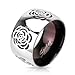 Jinique STR-0010 Stainless Steel Two Tone Black IP with Grooved Rose Band Ring; Comes Box (10)