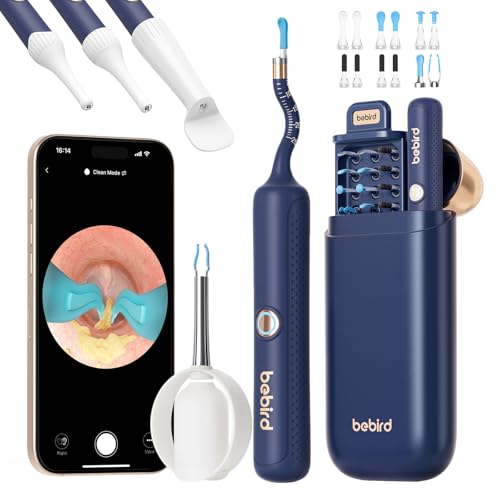 BEBIRD Earsight Plus R37R Kit De Ferramentas Para Limpeza e Remoção De Cera Do Ouvido, Câmera Otoscópica Flexível Com Luz, Pinça Sem Fio Para Remoção De Cera Do Ouvido (Azul)