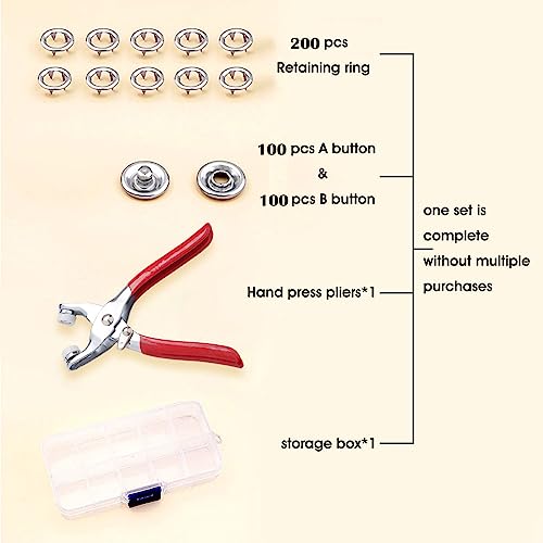 GTAAOY 100 Sets Metal Snaps Buttons with Fastener Pliers Press Tool Kit Perfect for DIY Crafts Clothes Hats and Sewing, Snap Button Fasteners Kit for Clothing Sewing (9.5mm / 400 PCS)