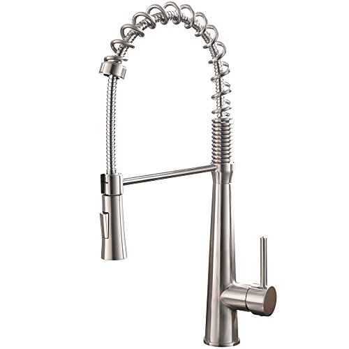 Hotis Commercail High Arch Single Handle Pull Out Single Handle Prep Sink Stainless Steel Pull Down Sprayer Kitchen Sink Faucet,Brushed Nickel Kitchen Faucets