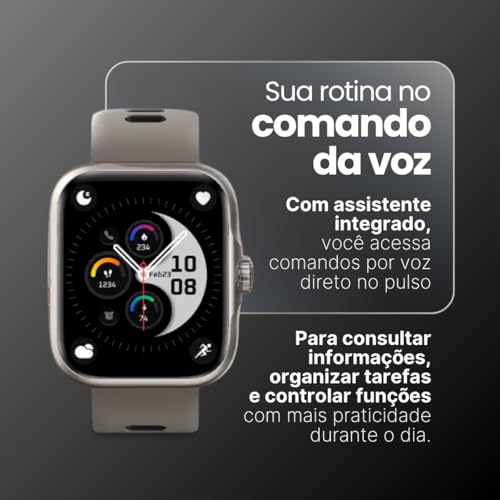 Smartwatch Action com GPS Integrado, Alexa, Tela AMOLED, Strava, Resistência 3ATM, Fitness e Notificações Inteligentes Pulseira Respirável(Prata)