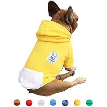 iChoue Pet Clothes Dog Hoodie Hooded Full-Zip Sweatshirt French Bulldog Frenchie Shiba Inu Cotton Winter Warm Coat Clothing - Yellow/Size M