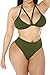 Kisscynest Women's Straps Cut Out Mesh Maxi Skirt Coverup Three Pieces Swimsuit XL Army Green